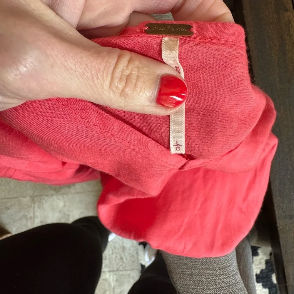 Free People coral pink linen blend tank or slip dress size large - Picture 4 of 4